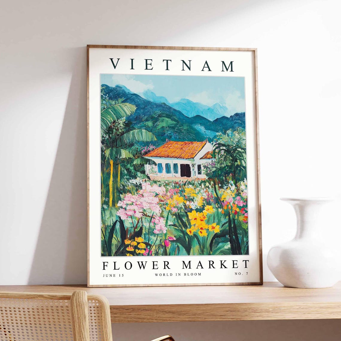 Vietnam Flower Market Farmhouse Palm Grove Bloom Scene Poster