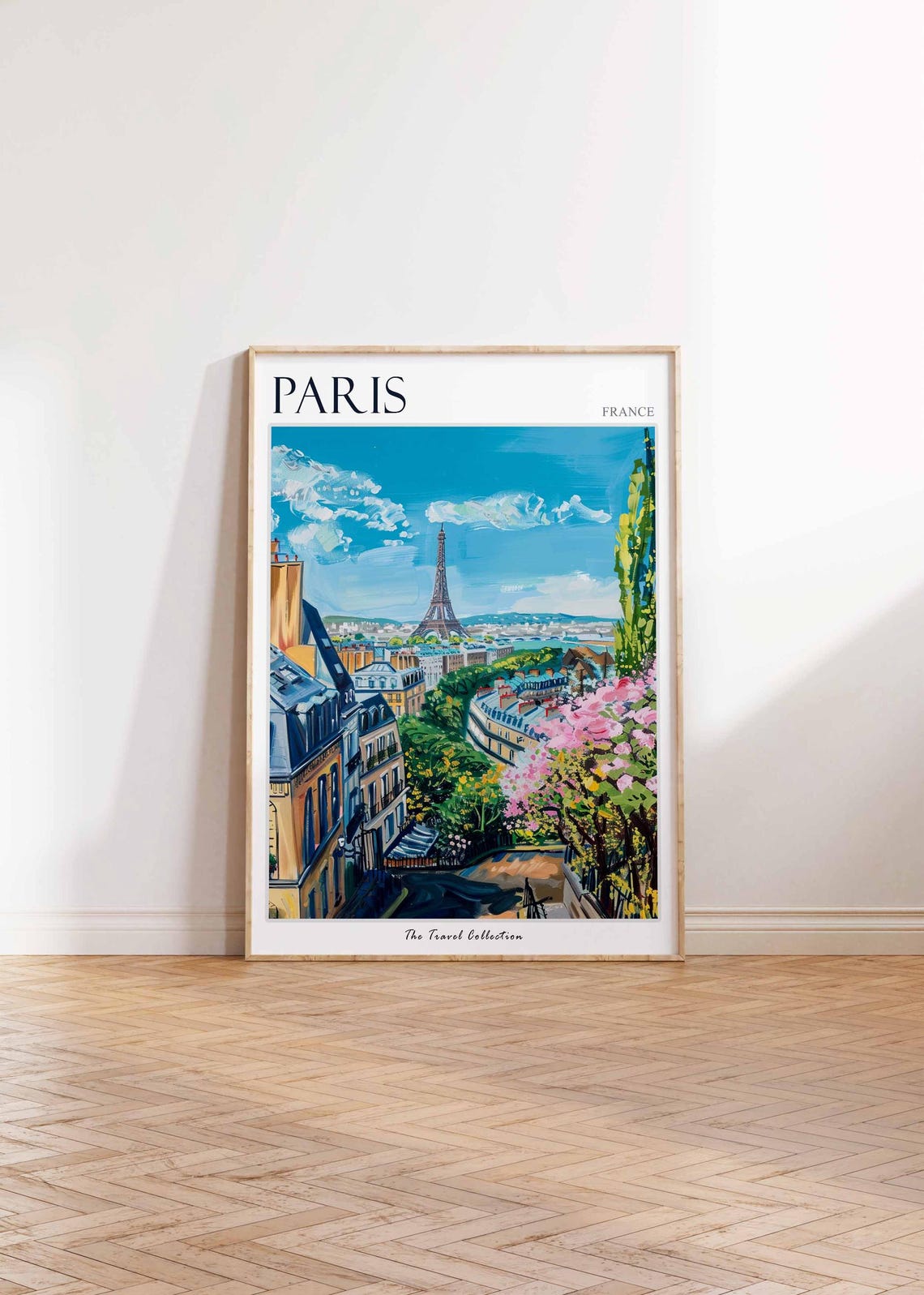Paris France Eiffel Tower Spring Blossom Street Scene Travel Poster - Image 2