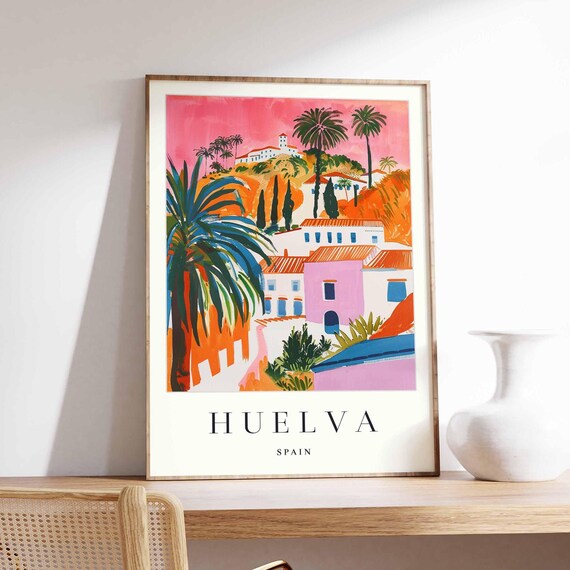 Huelva Spain Andalusian White Village Palms at Sunset Poster
