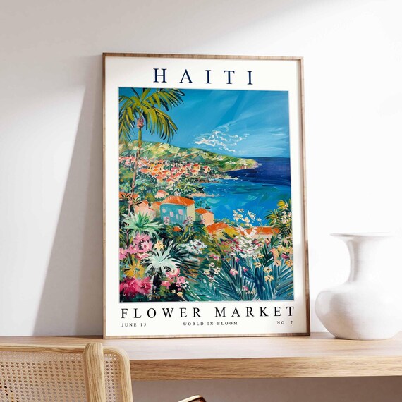 Haiti Flower Market Poster Print Haitian Floral Wall Art Decor Botanical Caribbean Travel