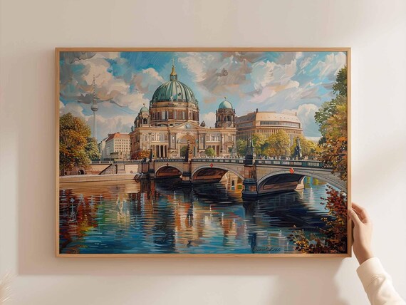 Berlin Germany Cathedral TV Tower Watercolor Cityscape Art Poster