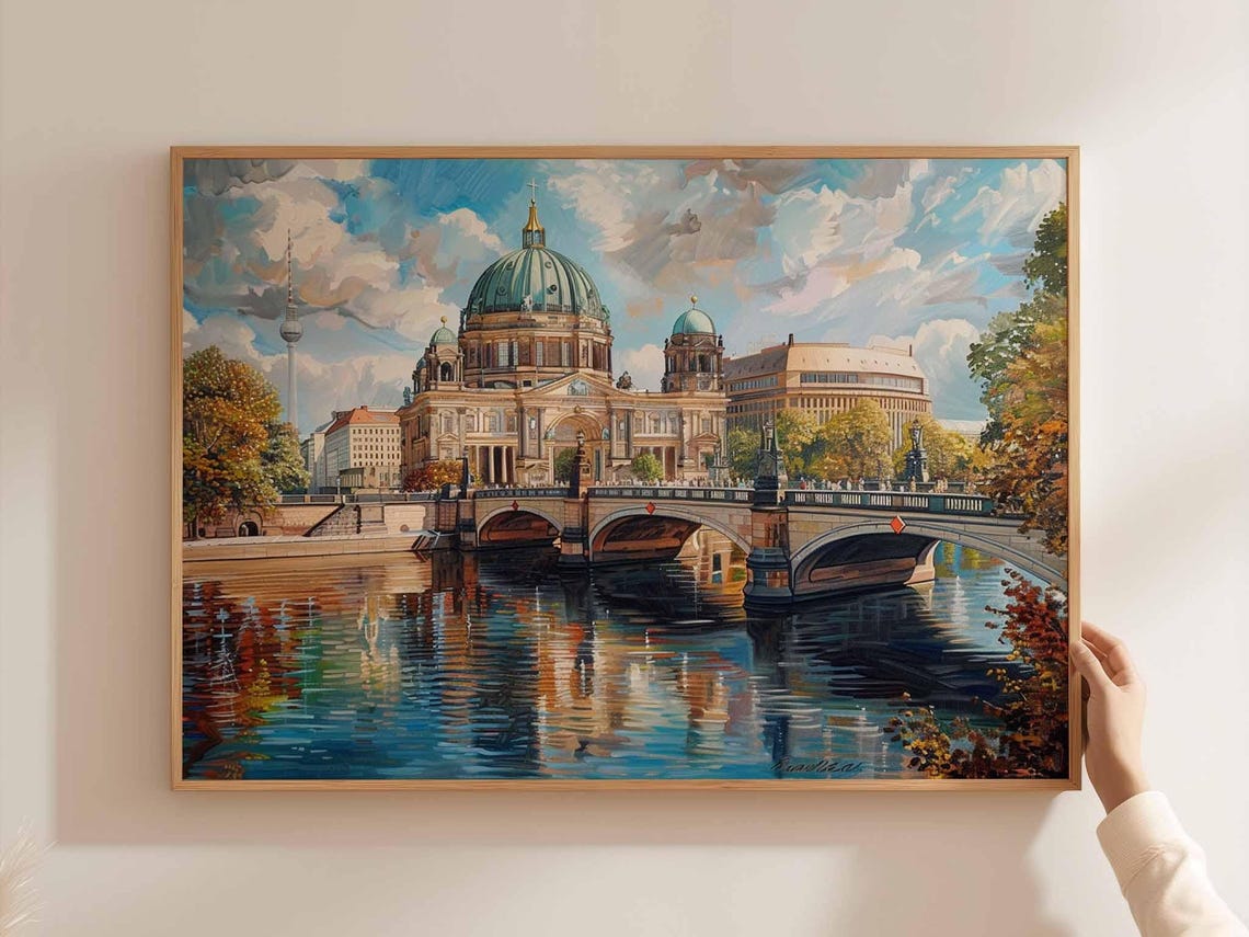 Berlin Germany Cathedral TV Tower Watercolor Cityscape Art Poster