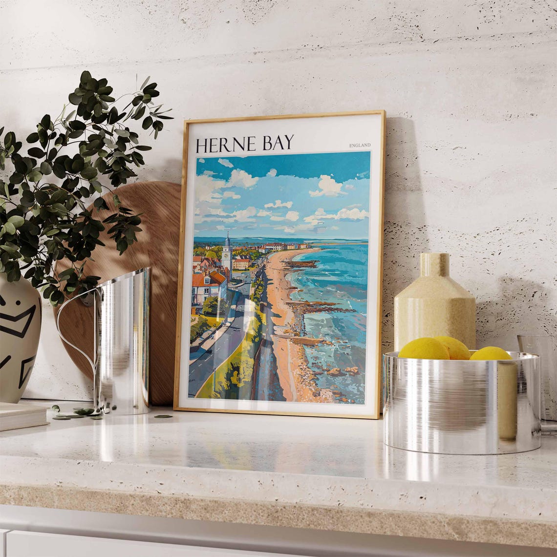 Herne Bay England Coastal Road Clock Tower Breakwaters Poster - Image 2