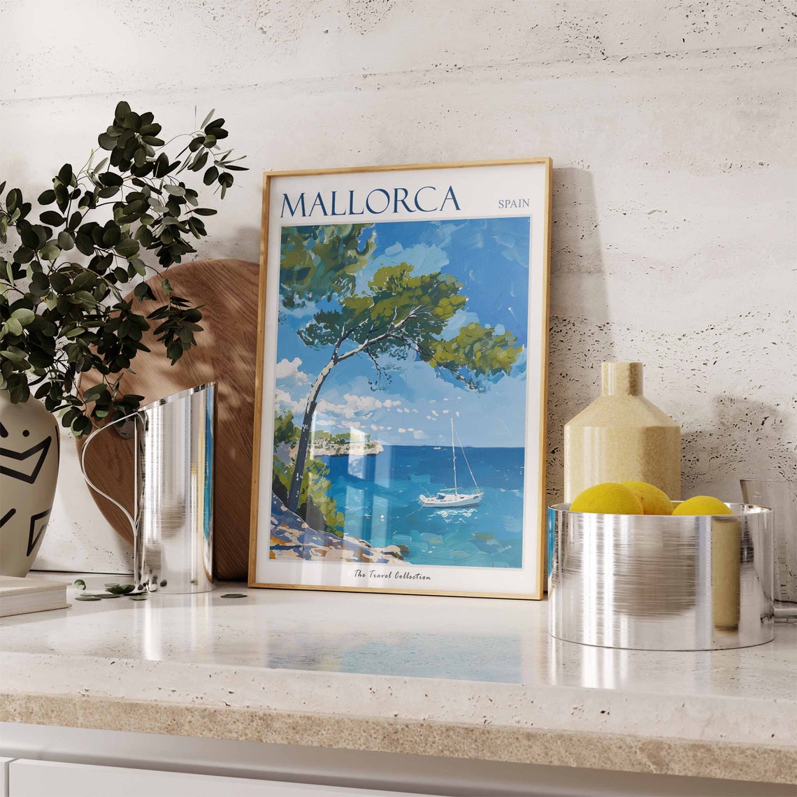 Mallorca Spain Coastline Painting Sailboat Mediterranean Island Poster - Image 2