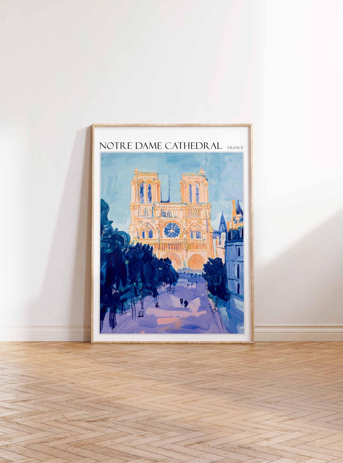 Notre Dame Cathedral Poster Notre Dame Cathedral Travel Print France Travel Poster Tropical Decor Travel Gift Floral Print - Image 2