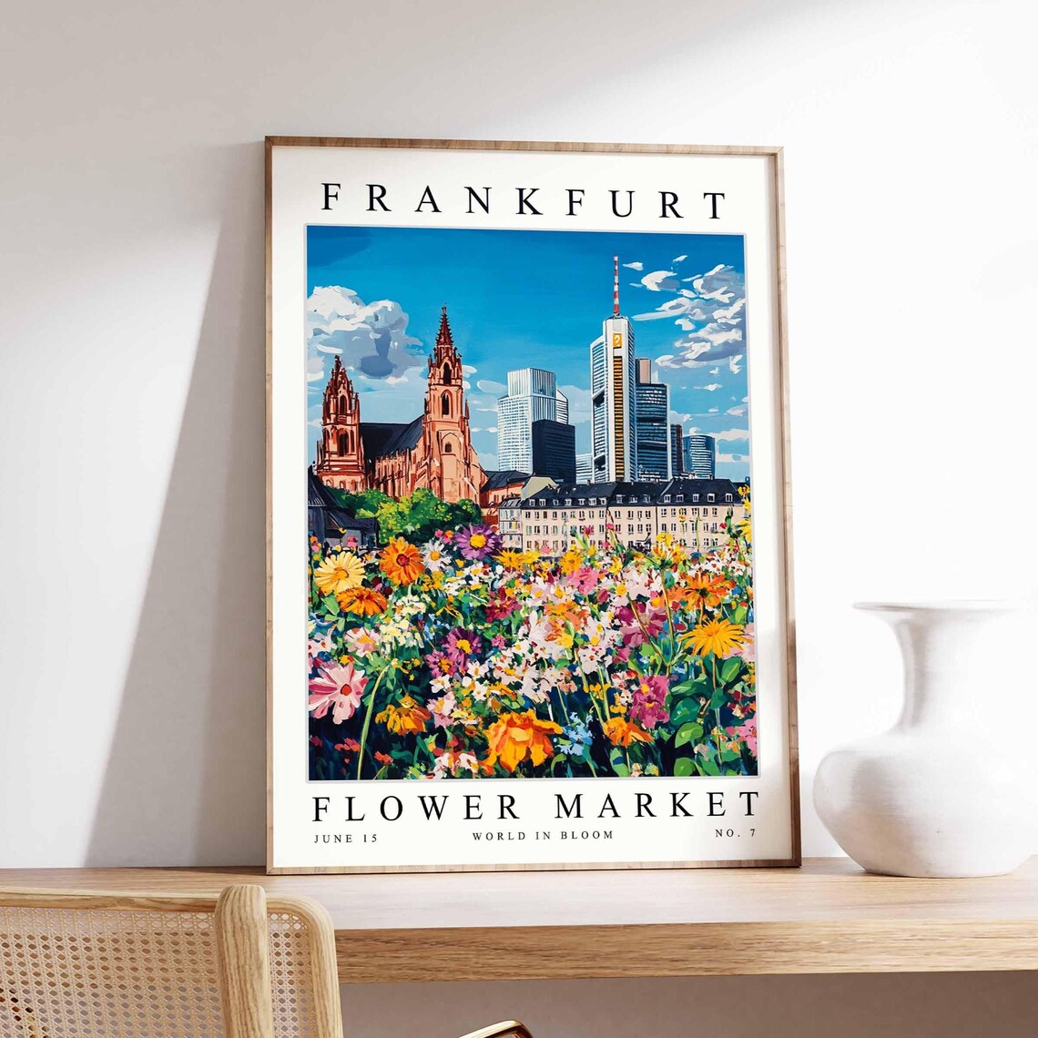 Frankfurt Flower Market Cathedral Wildflower Meadow Vintage Art Poster