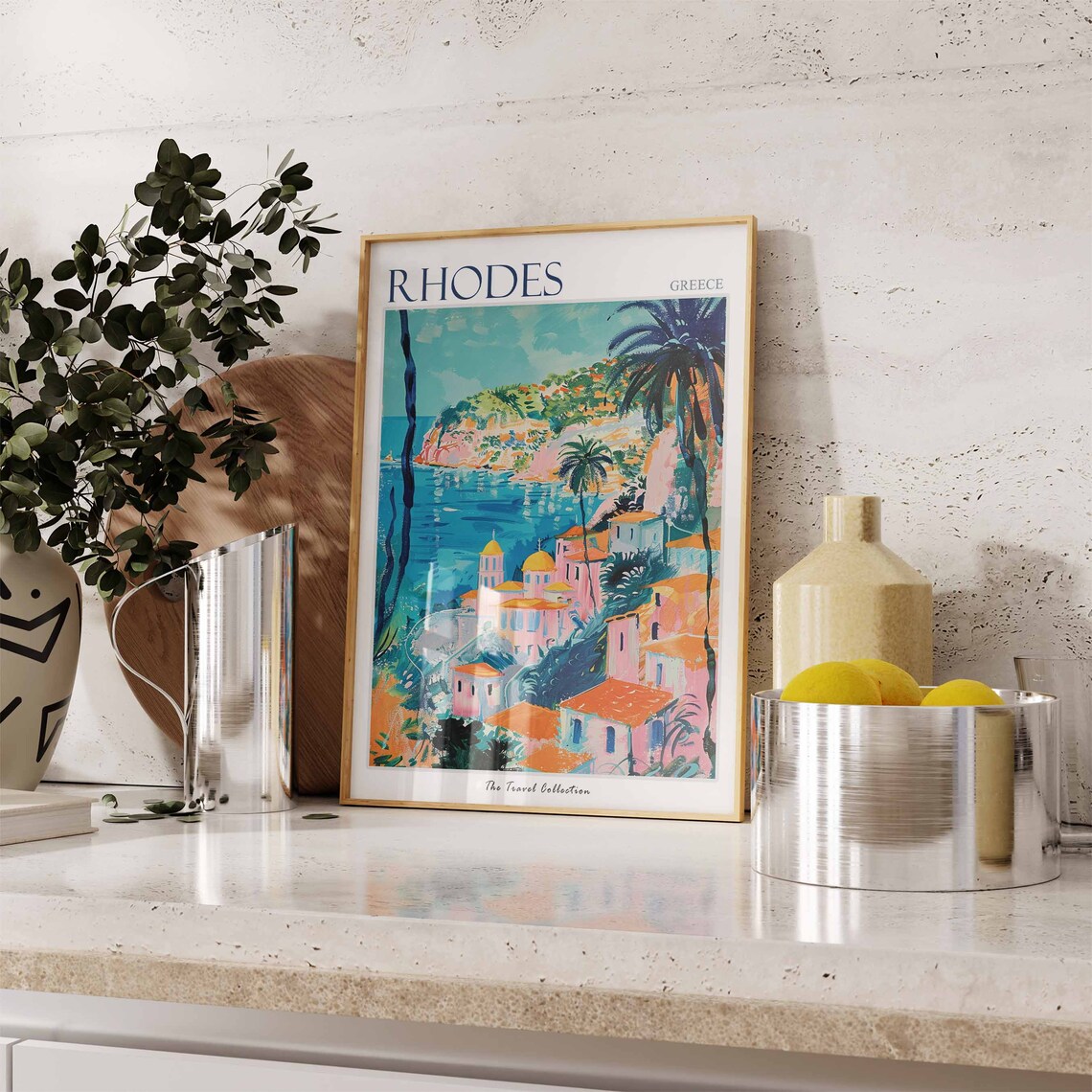 Rhodes Travel Poster, Greece Tropical Coastal Decor - Image 2