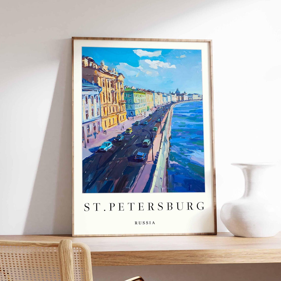 St Petersburg Russia Sunlit Embankment Along the Neva River Poster