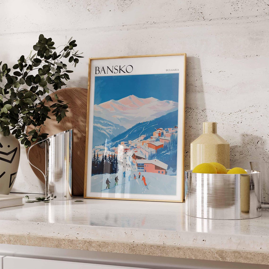 Bansko Bulgaria Retro Ski Resort Snowy Mountain Village Poster - Image 3