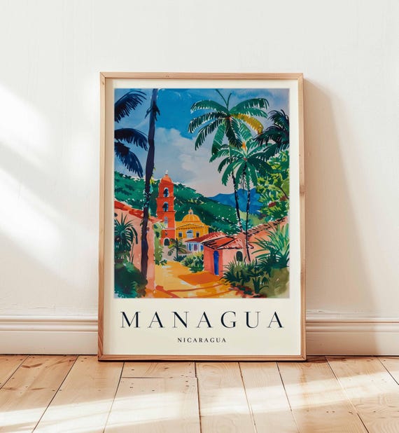 Managua Nicaragua Travel Poster Central America Wall Art