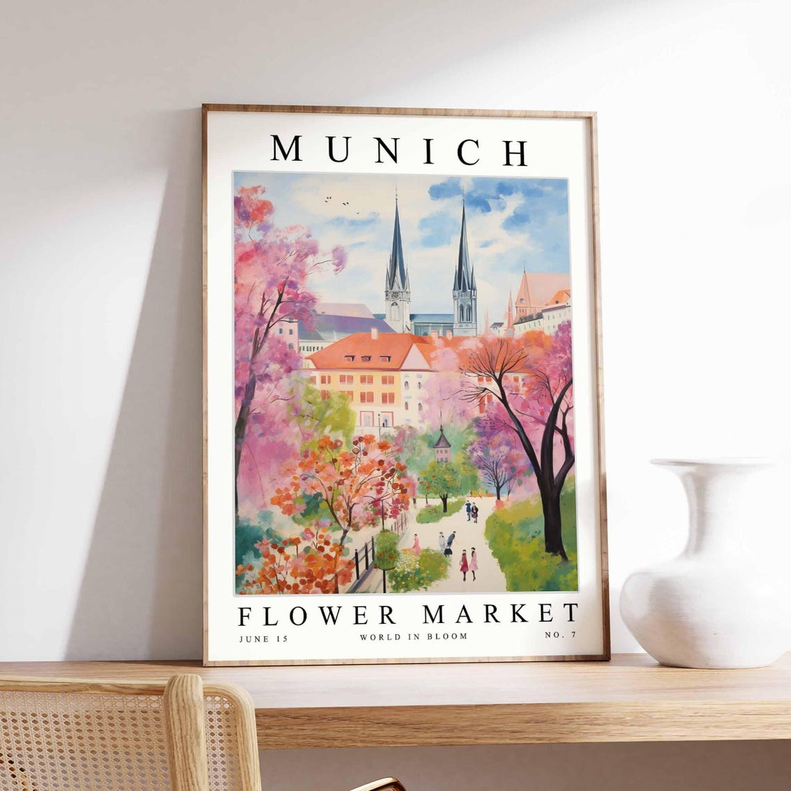 Munich Flower Market Blossom Park Gothic Spires Stroll Poster