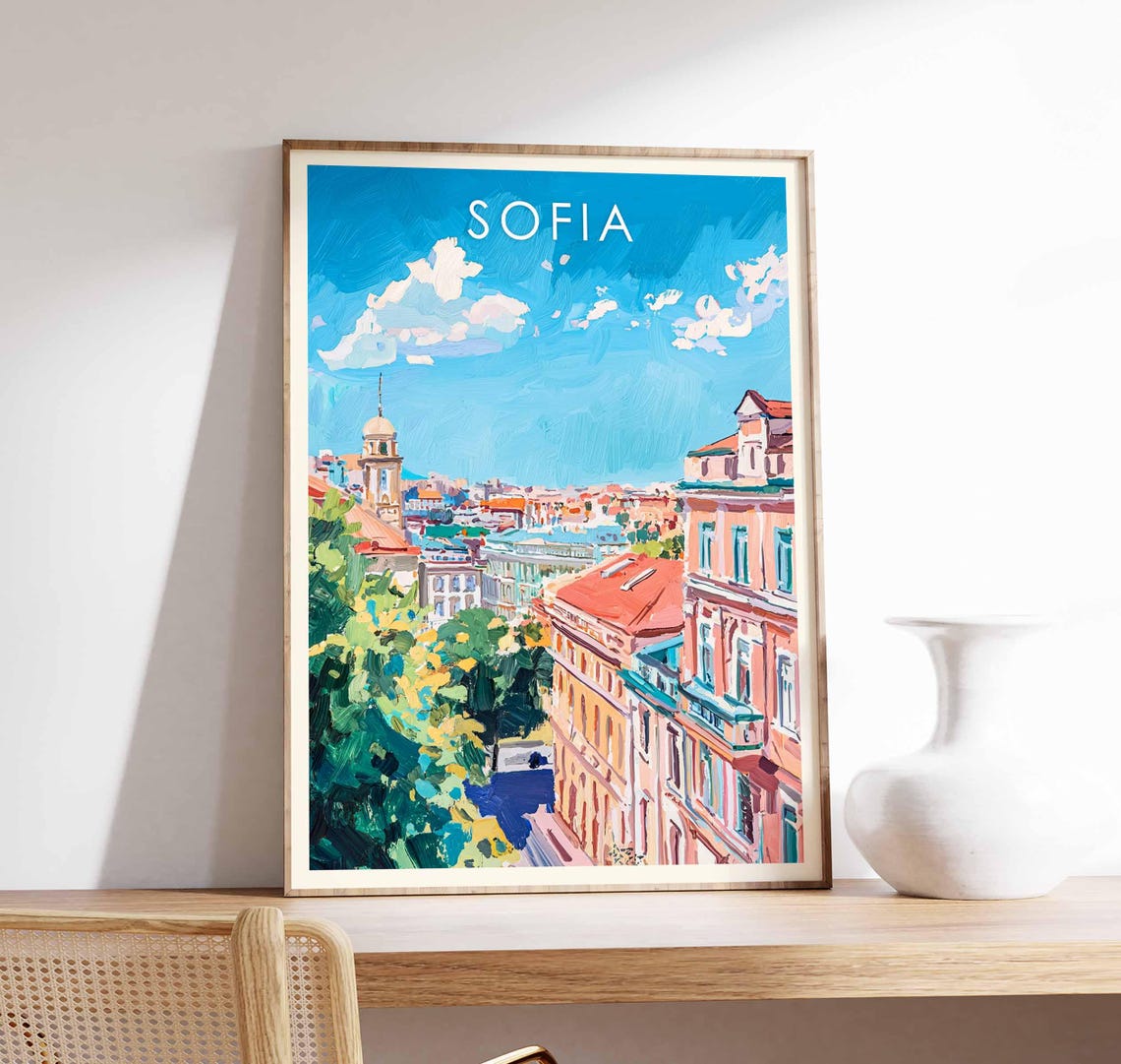 Sofia Cityscape Bulgaria Rooftop View Historic Old Town Travel Poster