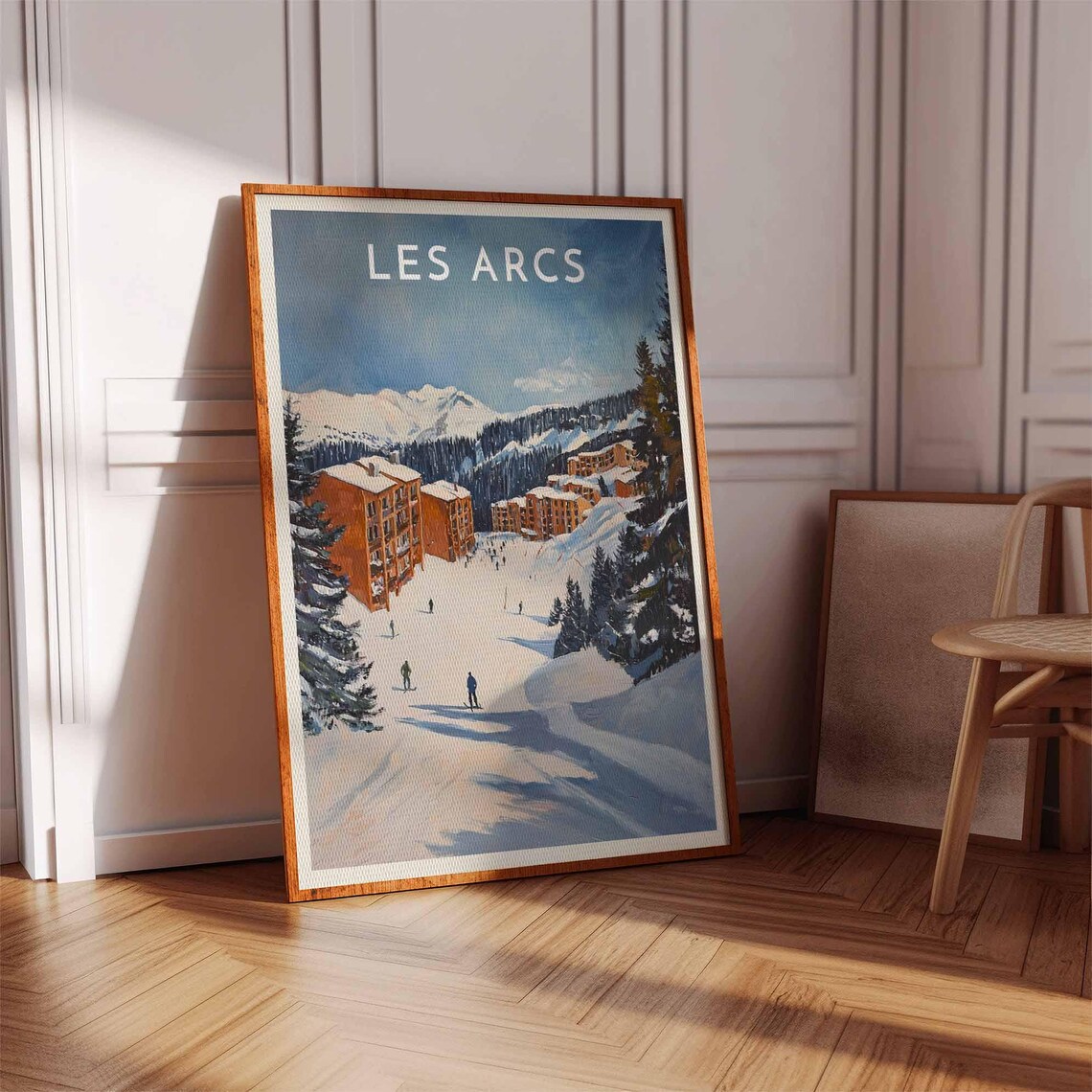 Les Arcs France Skiers Village Lodges Alpine Slopes Travel Poster - Image 3