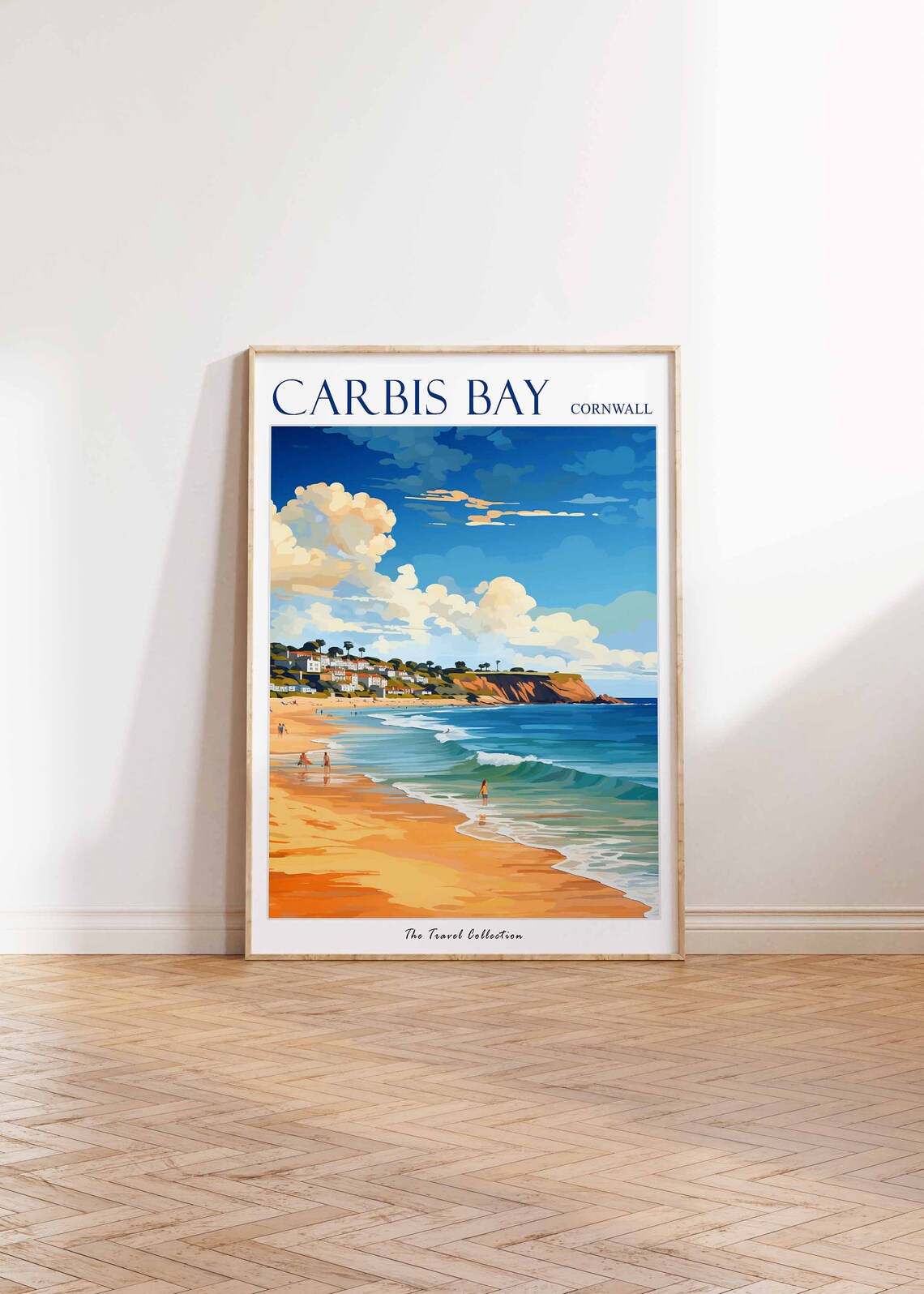 Carbis Bay Cornwall Golden Beach Cliffs Surf Waves Summer Sky Travel Poster - Image 2