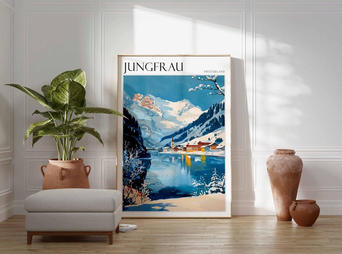 Jungfrau Poster Switzerland Travel Print Swiss Decor Europe Travel Poster European Wall Art Jungfrau Gift Jungfrau Travel Poster - Image 2
