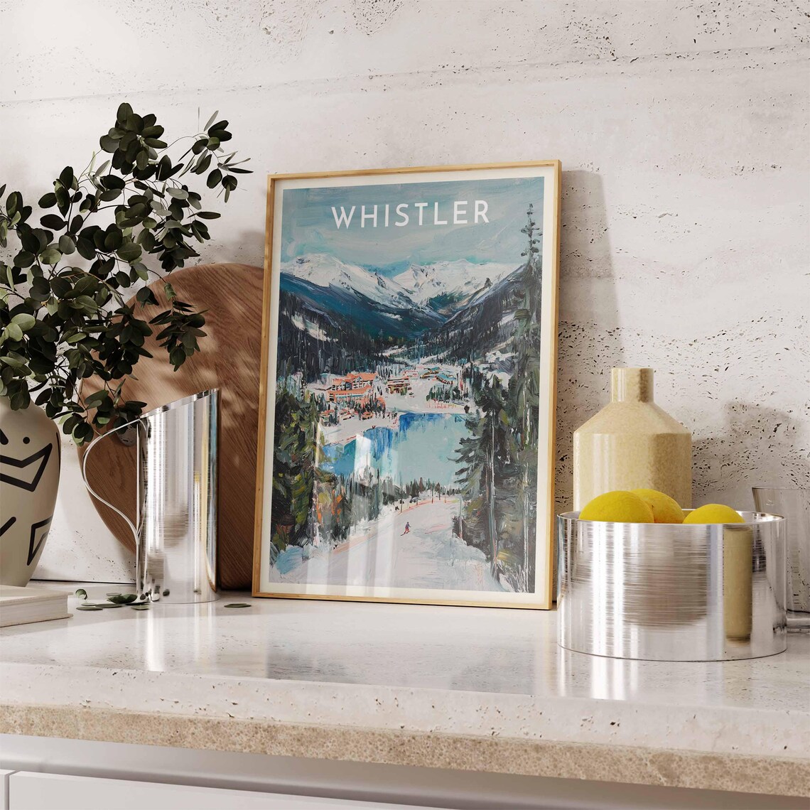 Whistler Canada Lake View Ski Slope Painterly Art Travel Poster - Image 2