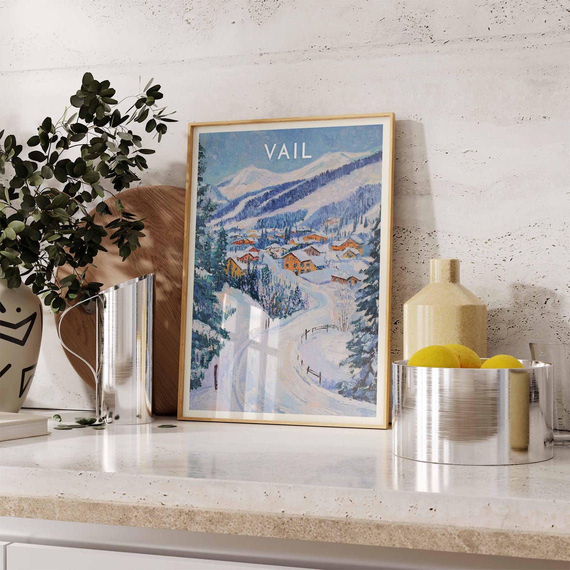 Vail Colorado Impressionist Snowy Village Ski Slope Scene Poster - Image 2