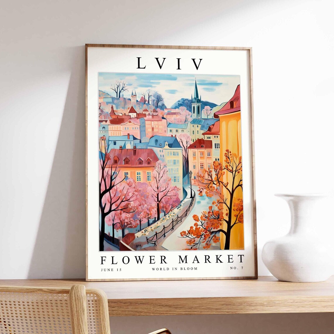 Lviv Flower Market Spring Blossom Yellow Street Old Town Poster