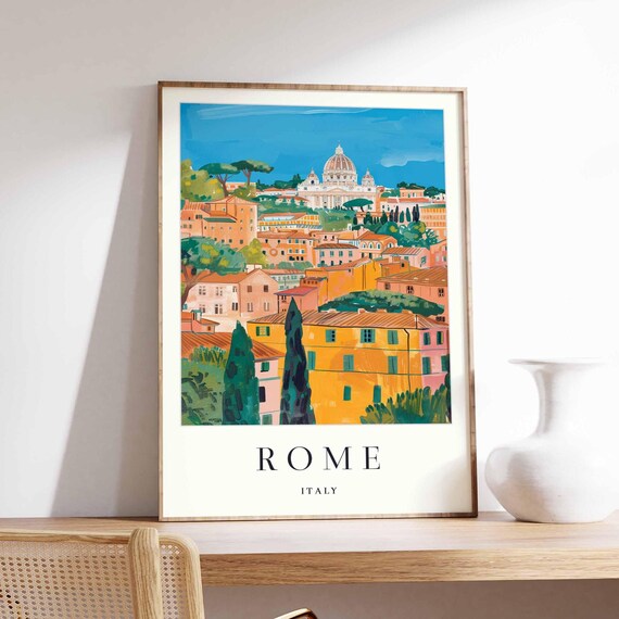 Rome Italy Terracotta Rooftops St Peters Basilica Dome Poster