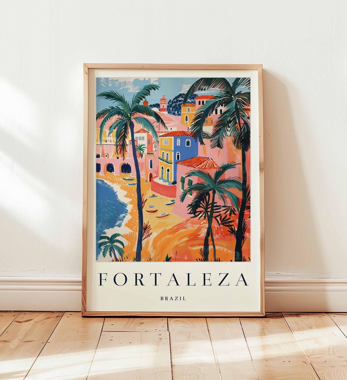 Fortaleza Brazil Colorful Coastal Town Palm Painting Travel Poster