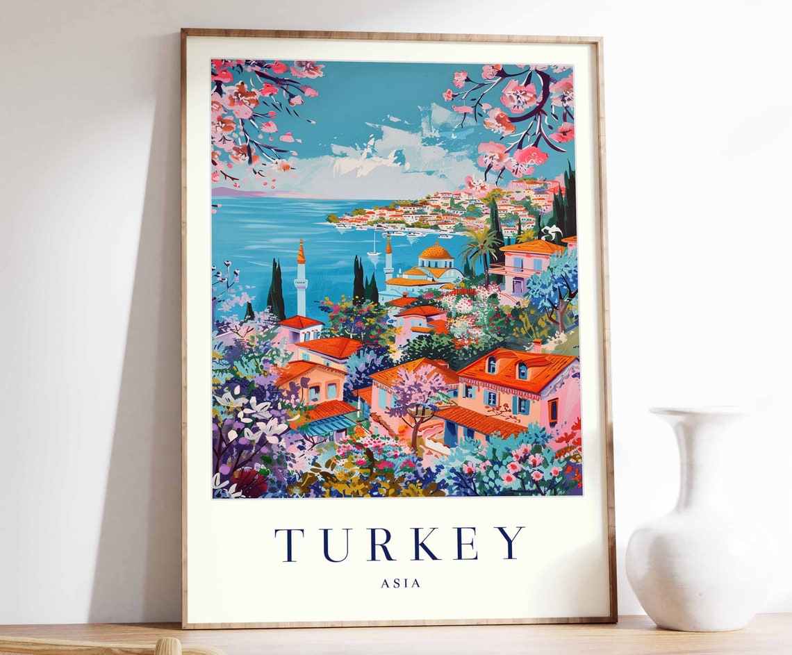 Turkey Spring Blossoms Coastal Town Mosques Turquoise Sea Poster