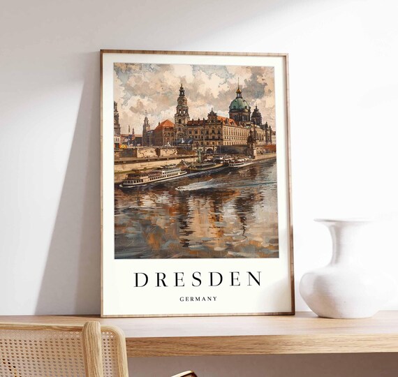 Dresden Germany Moody Old Town Steamers Cloudy Sky Reflections Poster