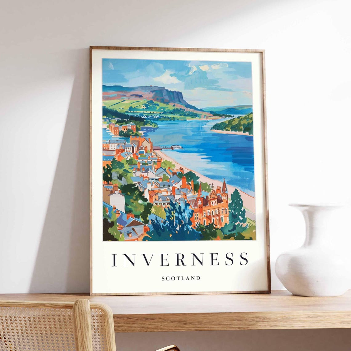 Inverness Scotland Bright Coastal Bay Red Rooftops Panorama Poster