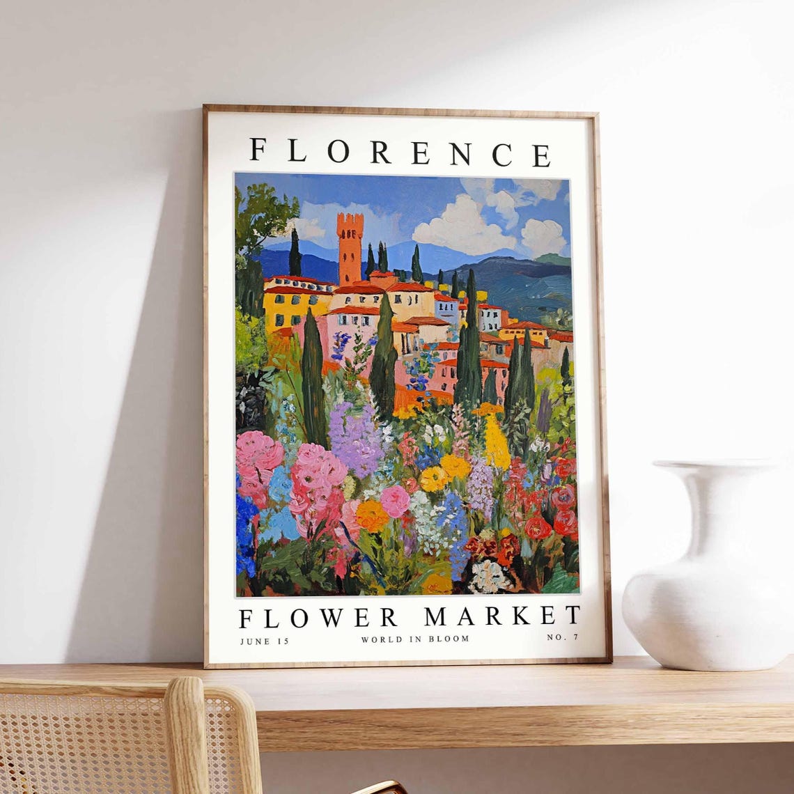 Florence Flower Market Red Tower Palazzo Dense Flower Field Poster