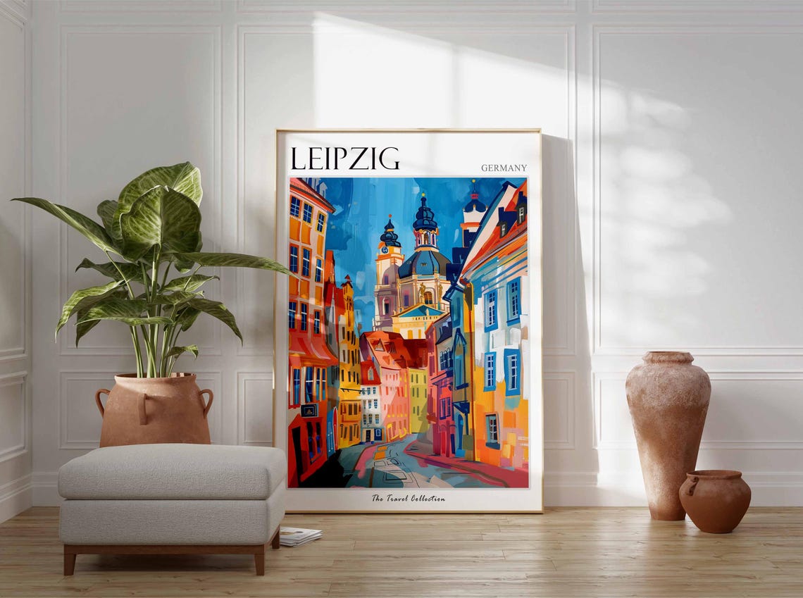 Leipzig Germany Old Town Street Colorful Buildings Towers Poster - Image 2