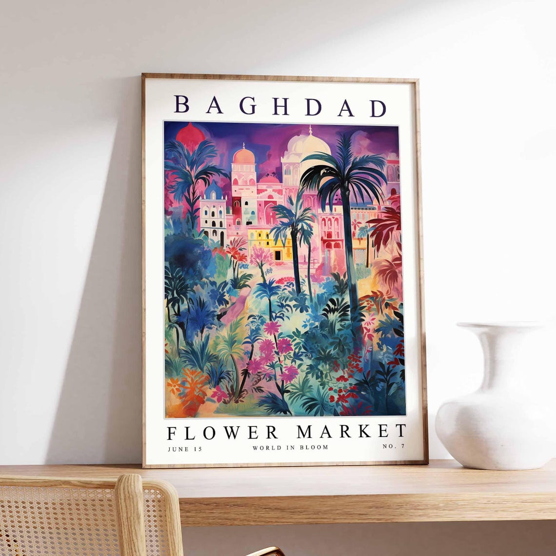 Baghdad Twilight Cityscape Purple Night Flower Garden Poster