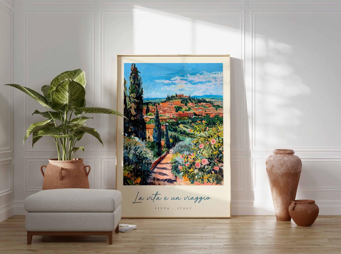 Siena Italy Rose Garden Path Leading To Hilltop Town Travel Poster - Image 3