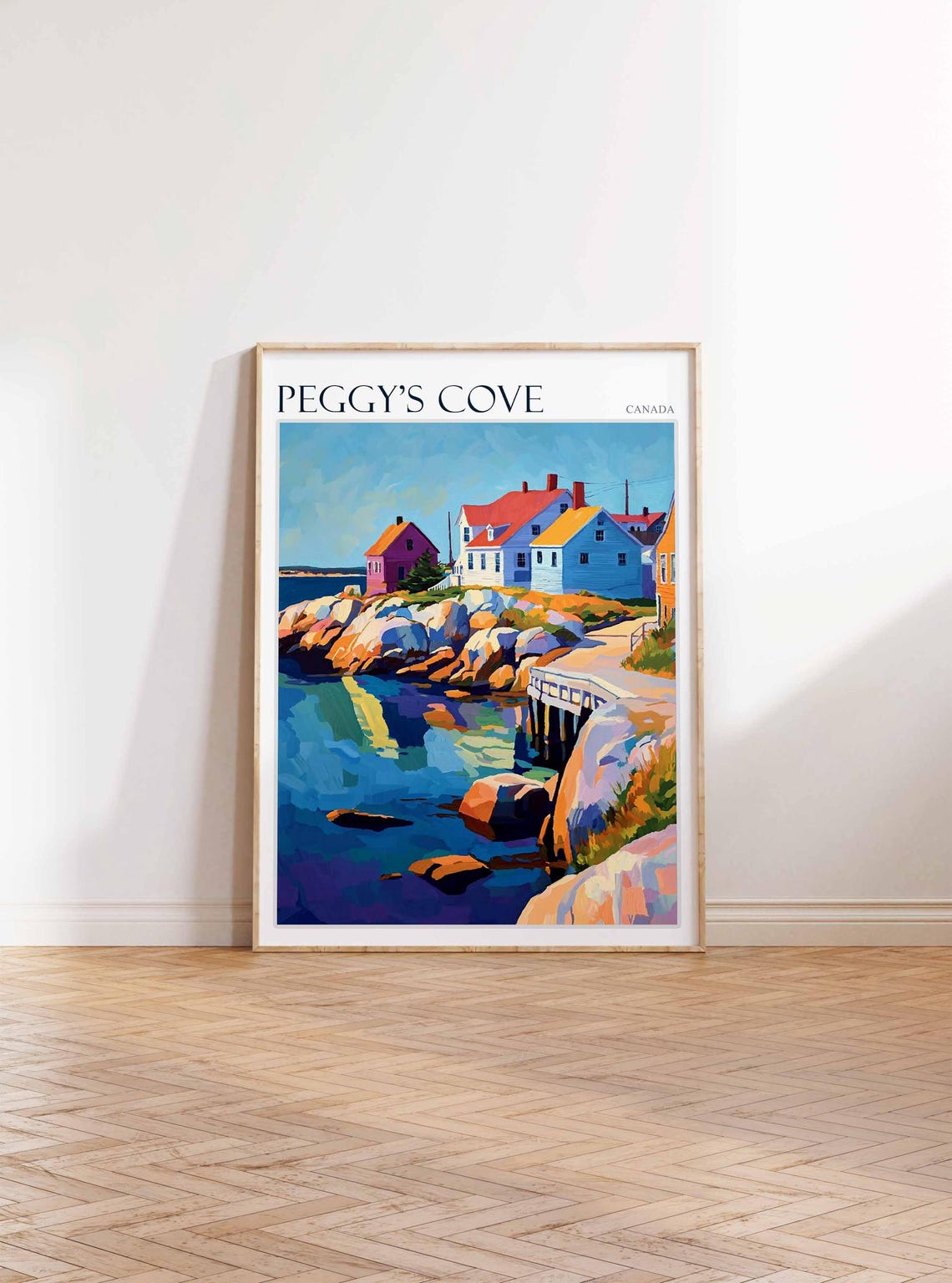 Peggy's Cove Canada Rocky Cove Wharf and Colourful Houses Poster - Image 2