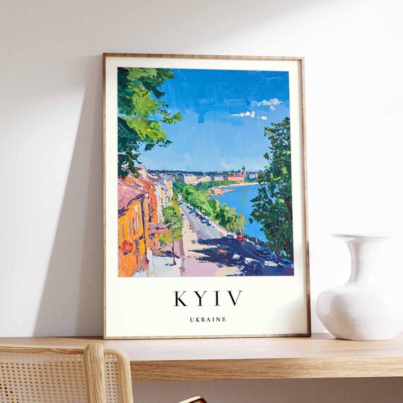 Kyiv Ukraine Dnipro Riverside Avenue Summer Day View Travel Poster