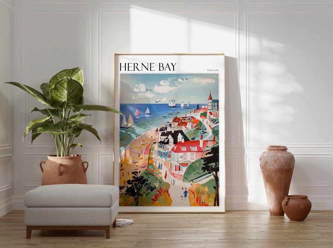 Herne Bay England Bay Sailboats Red Roof Town Beach Walk Poster - Image 3
