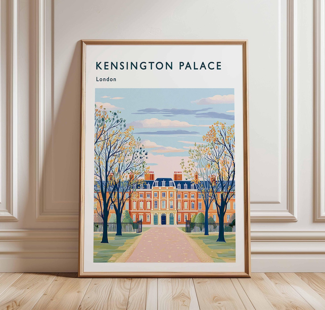 Kensington Palace London Autumn Facade Vintage Travel Art Poster