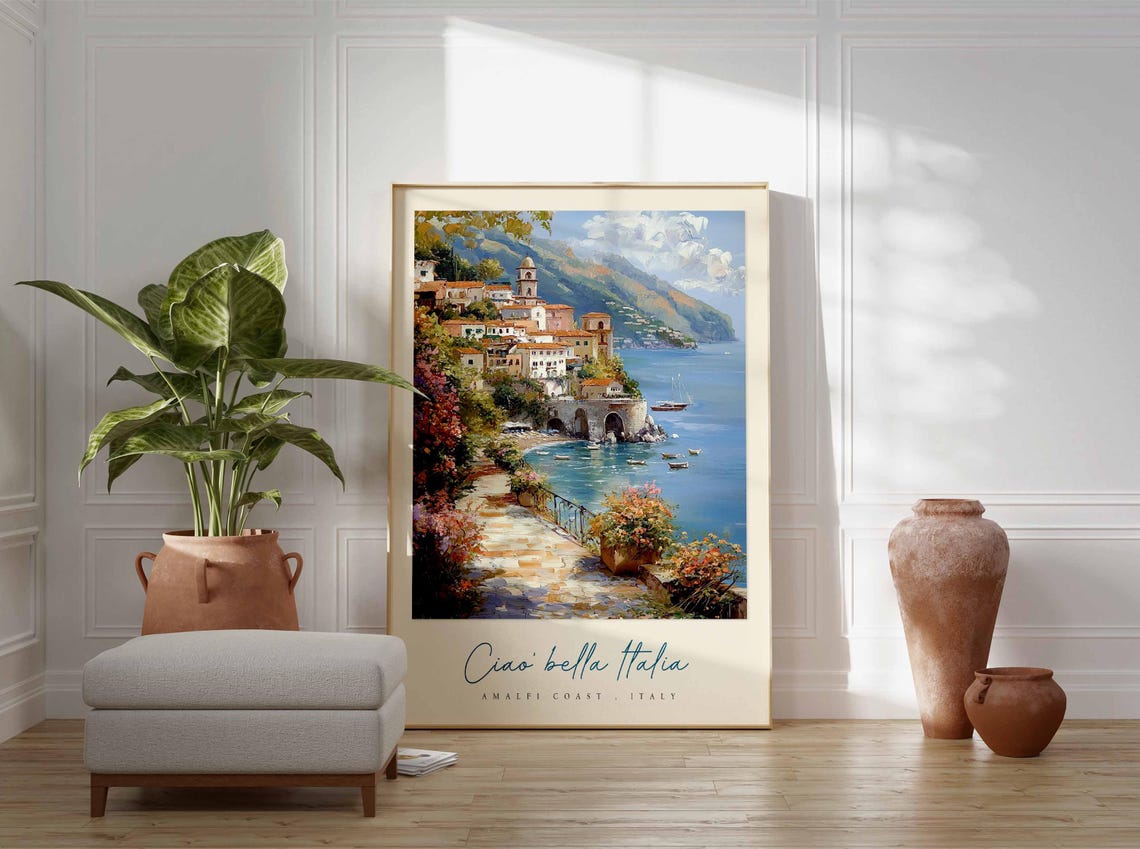 Ciao Bella Italia Amalfi Coast Flower Path Seaside Travel Poster - Image 3