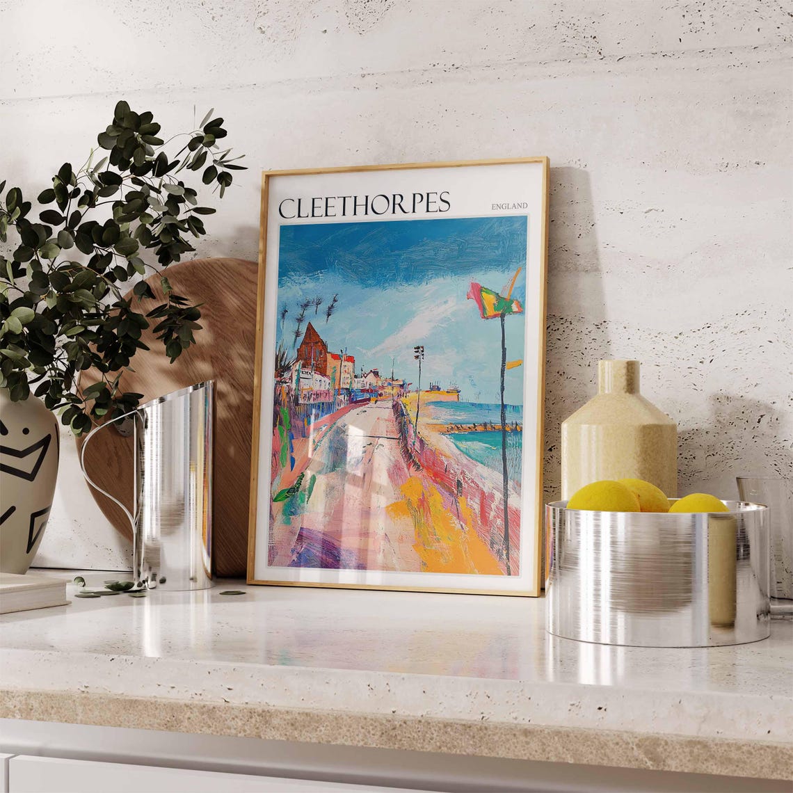 Cleethorpes England Expressionist Pier Street Kite Art Travel Poster - Image 2