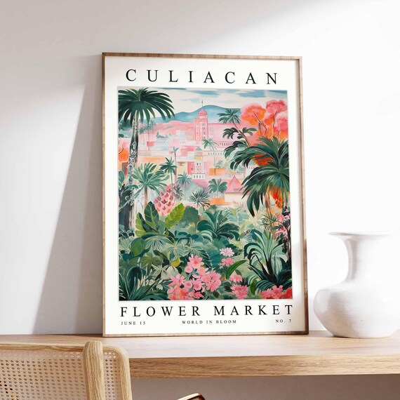 Culiacan Flower Market Poster Print Sinaloa Floral Wall Art Mexico Decor Botanical Latin America Travel