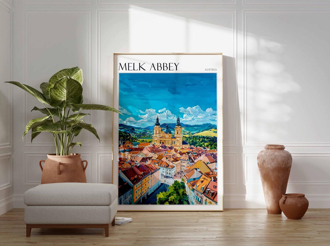 Melk Abbey Austria Aerial Panorama Under Dramatic Sky Travel Poster - Image 3