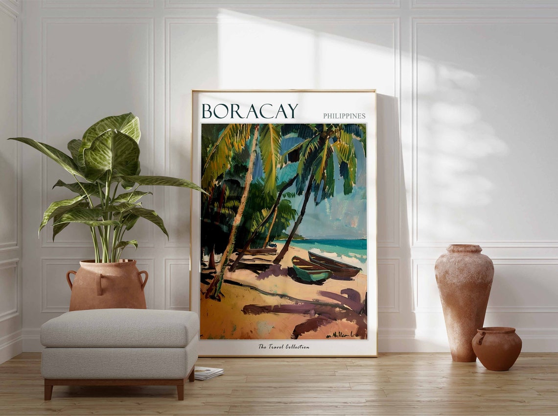 Boracay Philippines Tropical Beach Painterly Palm Tree Travel Poster - Image 2