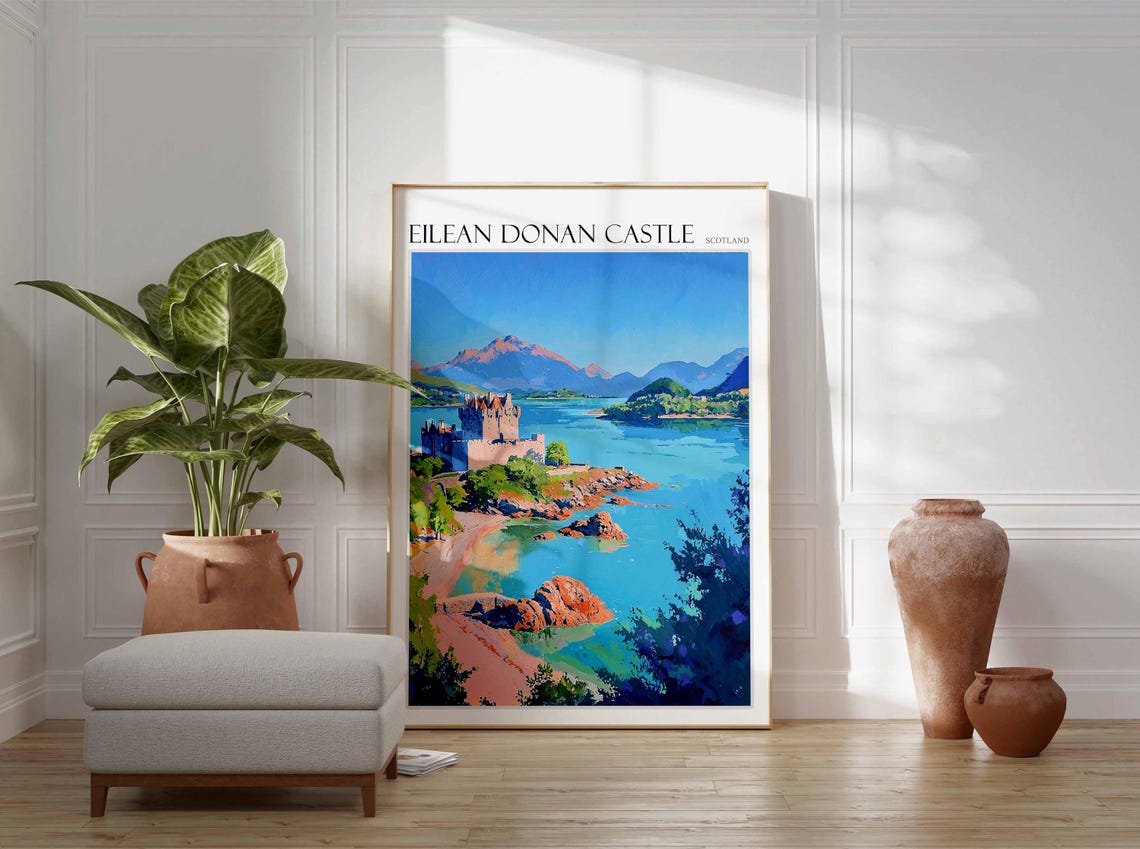 Eilean Donan Castle Scotland Flat Style Beach Point Art Travel Poster - Image 2