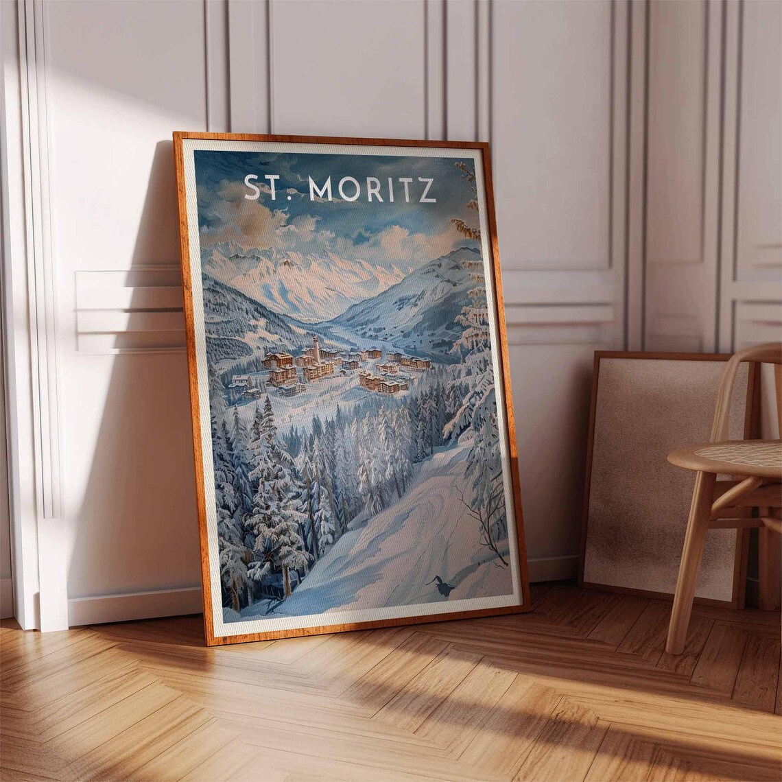 St. Moritz Switzerland Watercolor Grand Hotels Snowy Pines Poster - Image 3