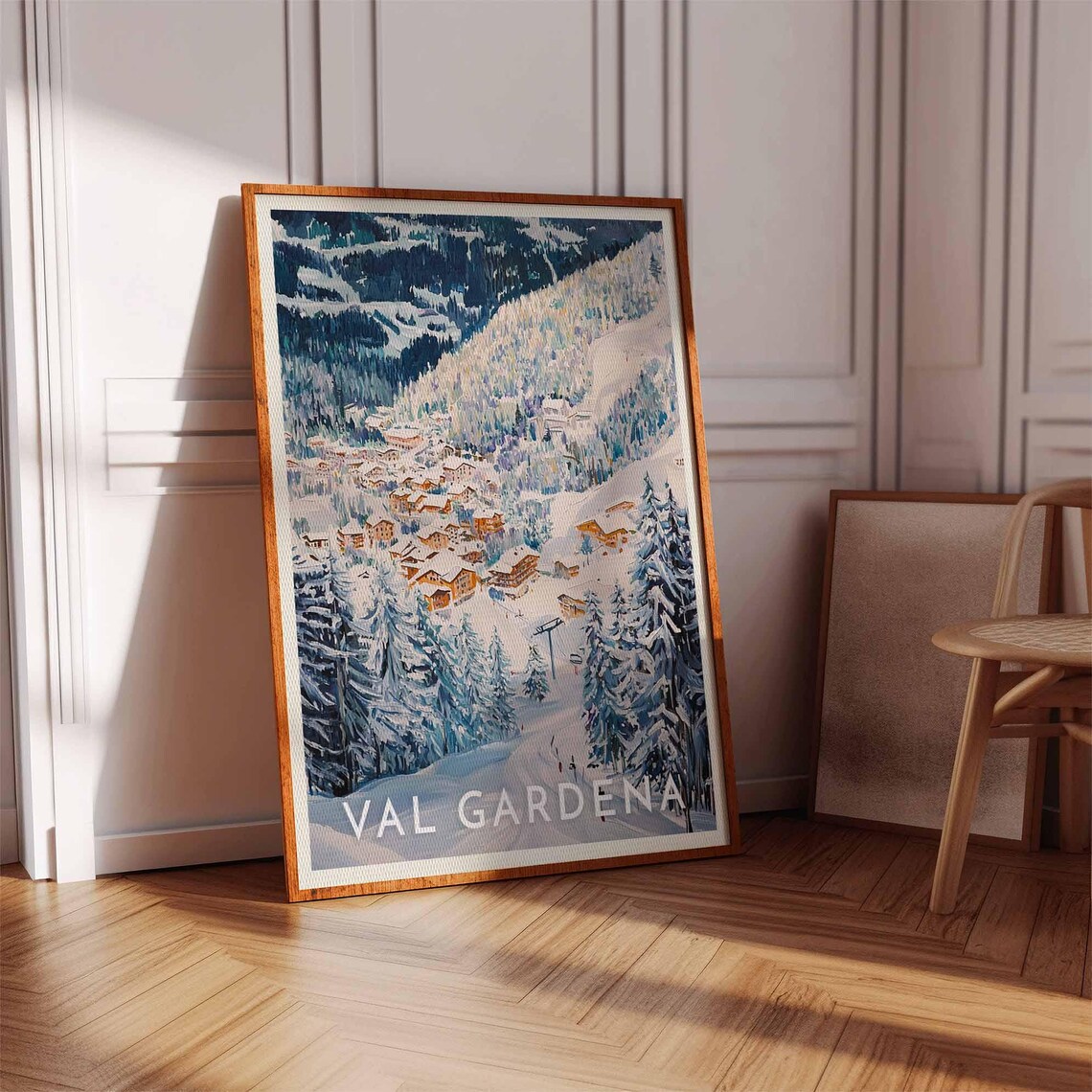Val Gardena Italy Snowy Village Forest Winter Art Travel Poster - Image 3