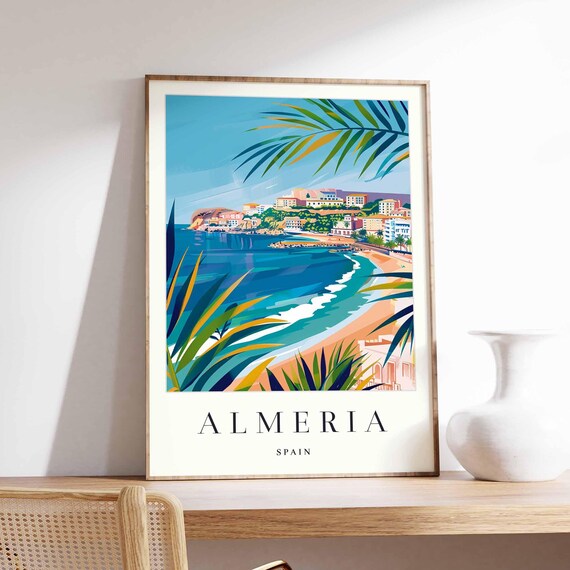 Almeria Spain Tropical Beach Palm Leaves Coastal Travel Poster