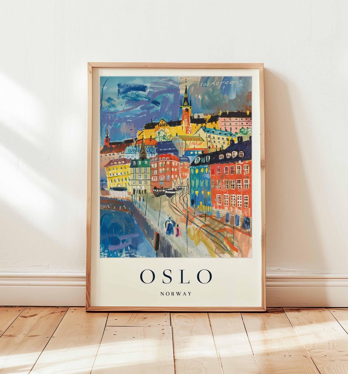 Oslo Old Town Dusk Painterly City Street Tram Evening Poster