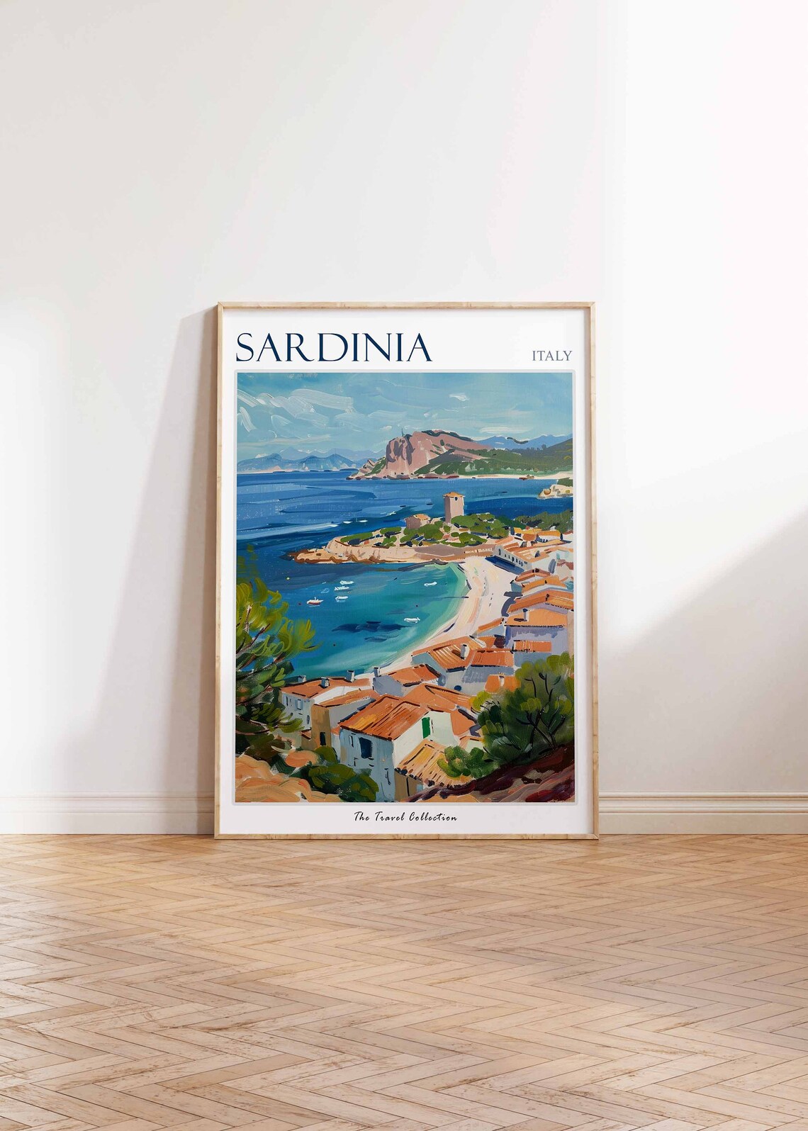 Sardinia Italy Turquoise Bay Village Tower Painting Travel Poster - Image 3