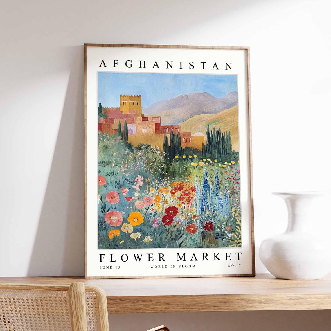 Afghanistan Flower Market Wildflower Meadow Citadel Cypress Poster