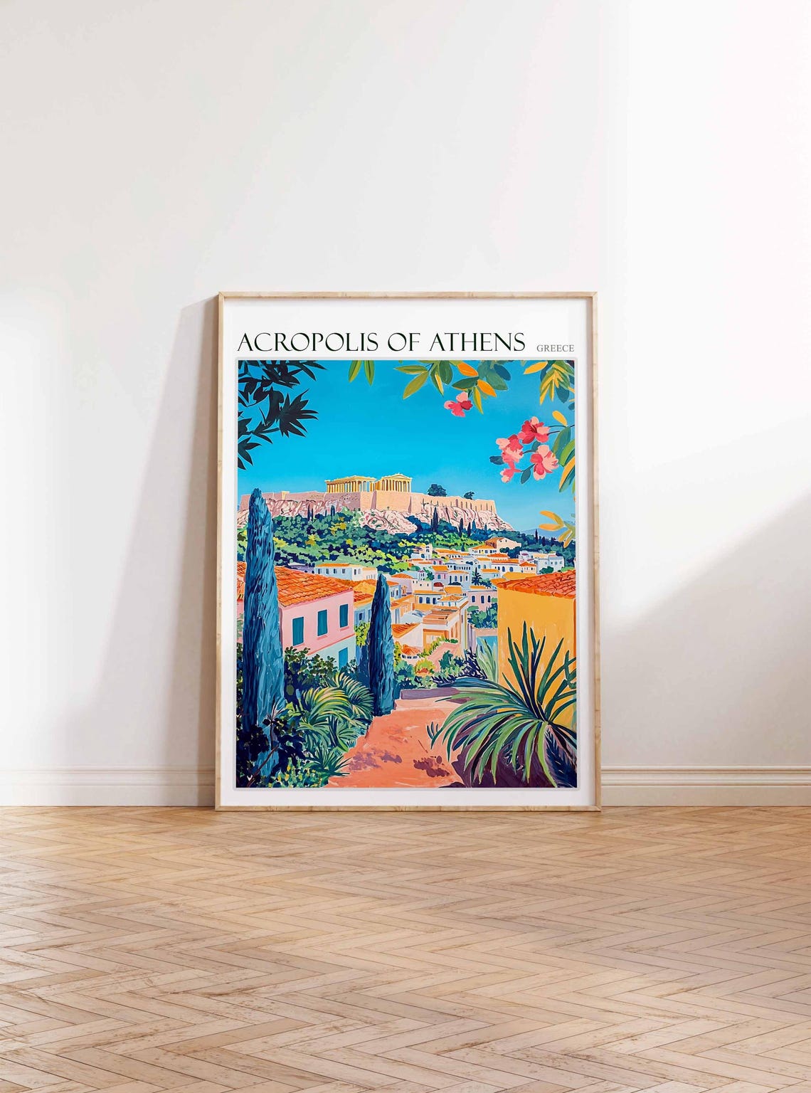 Acropolis Of Athens Poster Acropolis Of Athens Travel Print Greek Travel Poster Botanical Decor Floral Print European Travel Print - Image 3