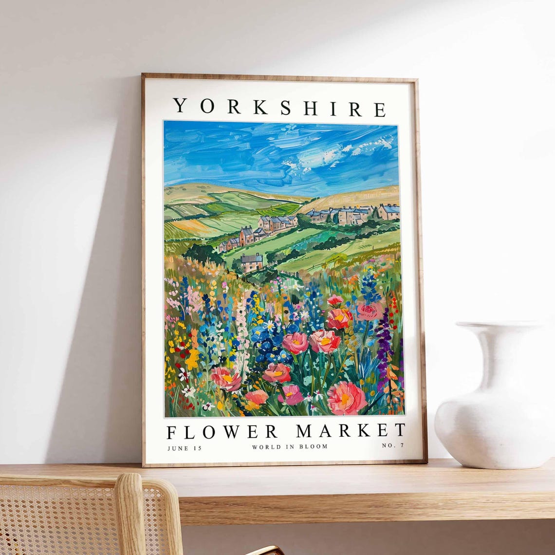 Yorkshire England Flower Market Village Cottage Fields Bloom Poster