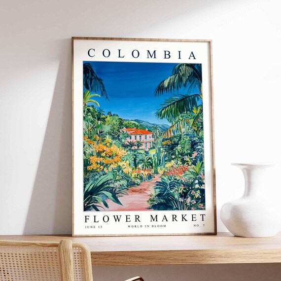 Colombia Flower Market Poster Print Colombian Floral Wall Art Decor Botanical South America Travel